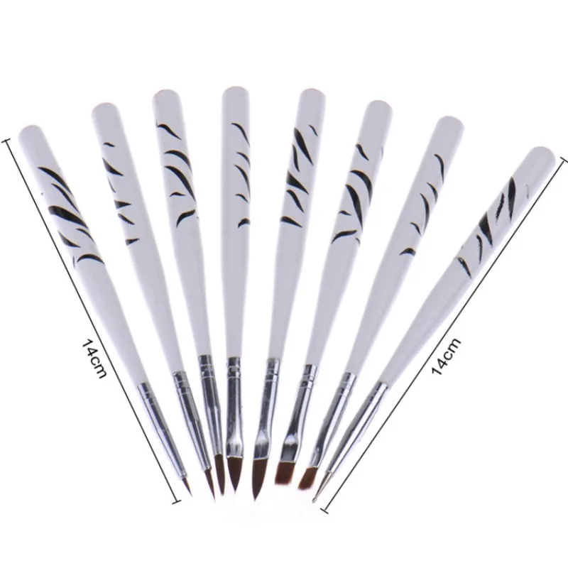 

New 8Pcs Professional Zebra UV Gel Pen Brush Nail Art Acrylic 8 Size Flat Brush Pen Dotting Drawing Paint Salon Tool Set