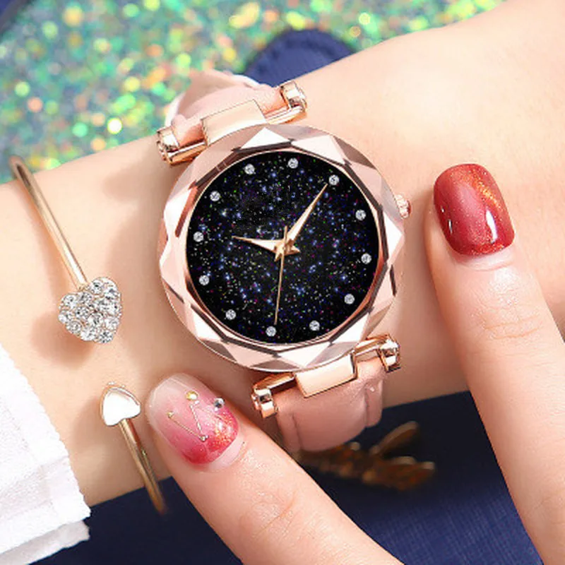 Модный Топ бренд класса люкс звездное небо женские наручные часы кожа кварцевые часы современные наручные часы для женщин Orologio Donna