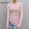 Hot Sale 2022 New Spring Summer Basic Tops Long Sleeve Loose Thin Sexy Blue T-shirt Women Fashion Solid Color Cotton Cloth Femme ► Photo 3/6