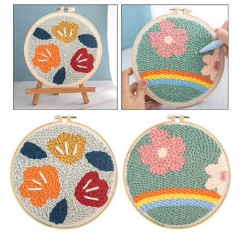 

2pcs Floral Pattern Punch Needle Embroidery Starter Kit Soft Yarn Hand Craft