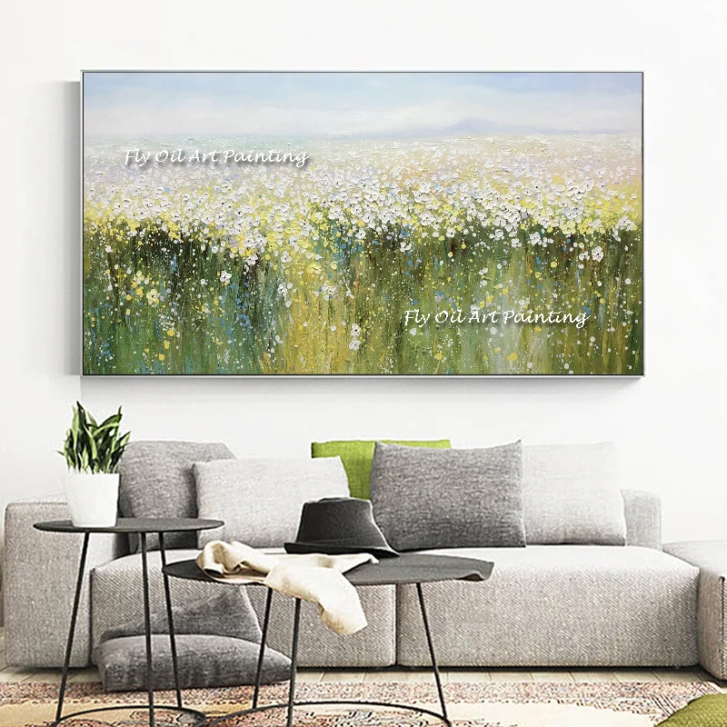 

Large Size Hand Painted Thick Knife Green White Oil Painting On Canvas Flower Home Decor Wall Art Picture For Living Room Gift