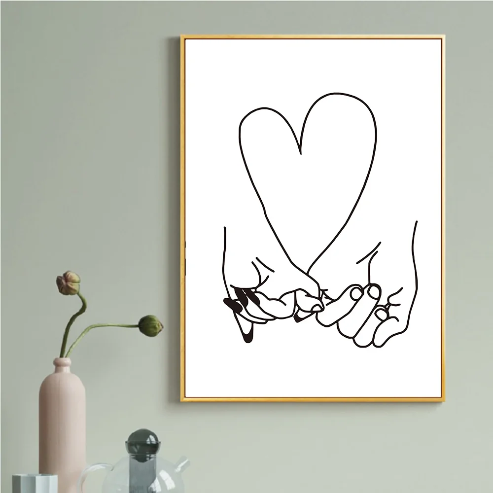 

Abstract Line Heart Hand Canvas Print Couple Holding Hands Wall Art Picture Love Sketch Romantic Drawing Poster Painting