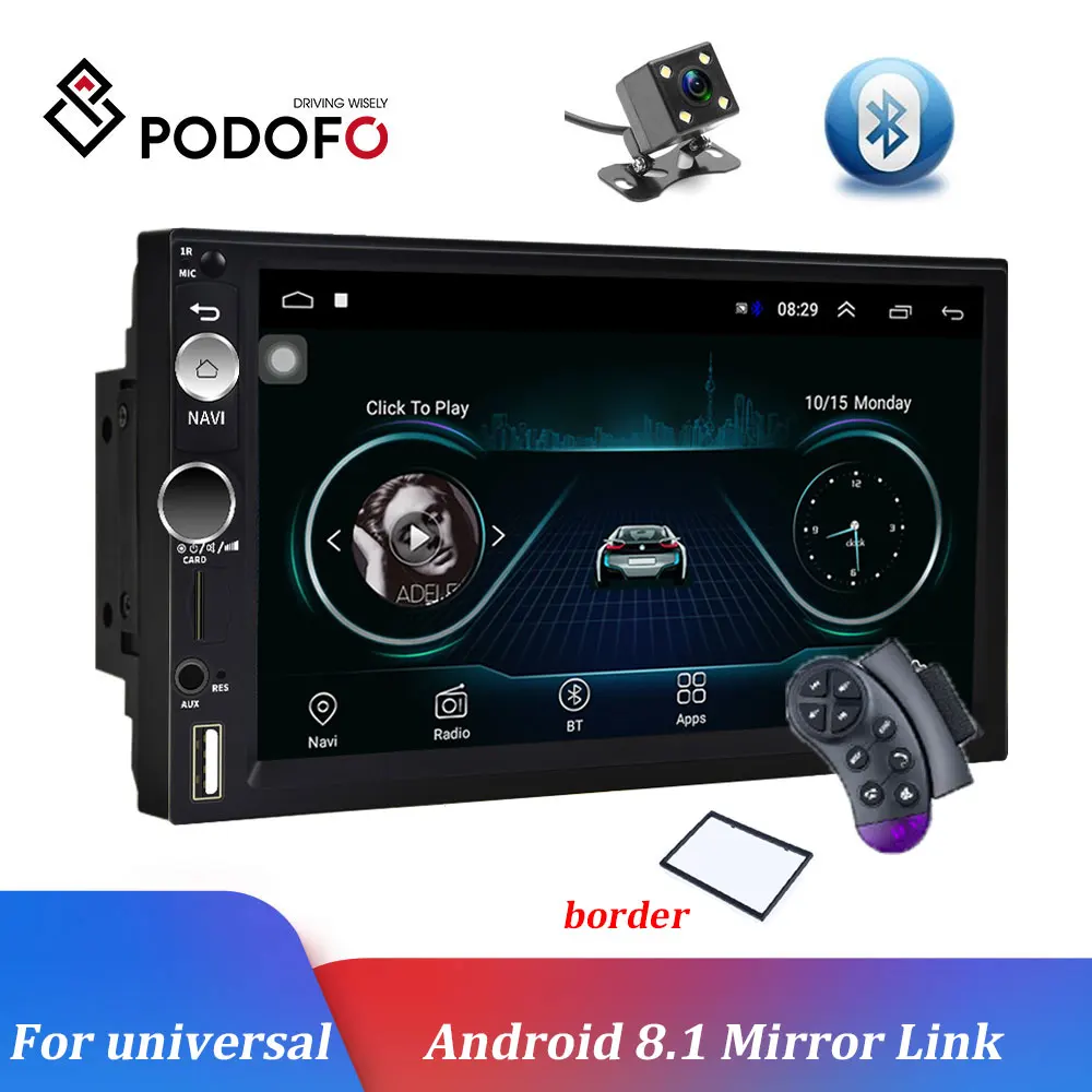  Podofo Auto Multimedia Player Android 8.1 2Din GPS Navi Auto Radio Wifi Bluetooth Autoradio Univers
