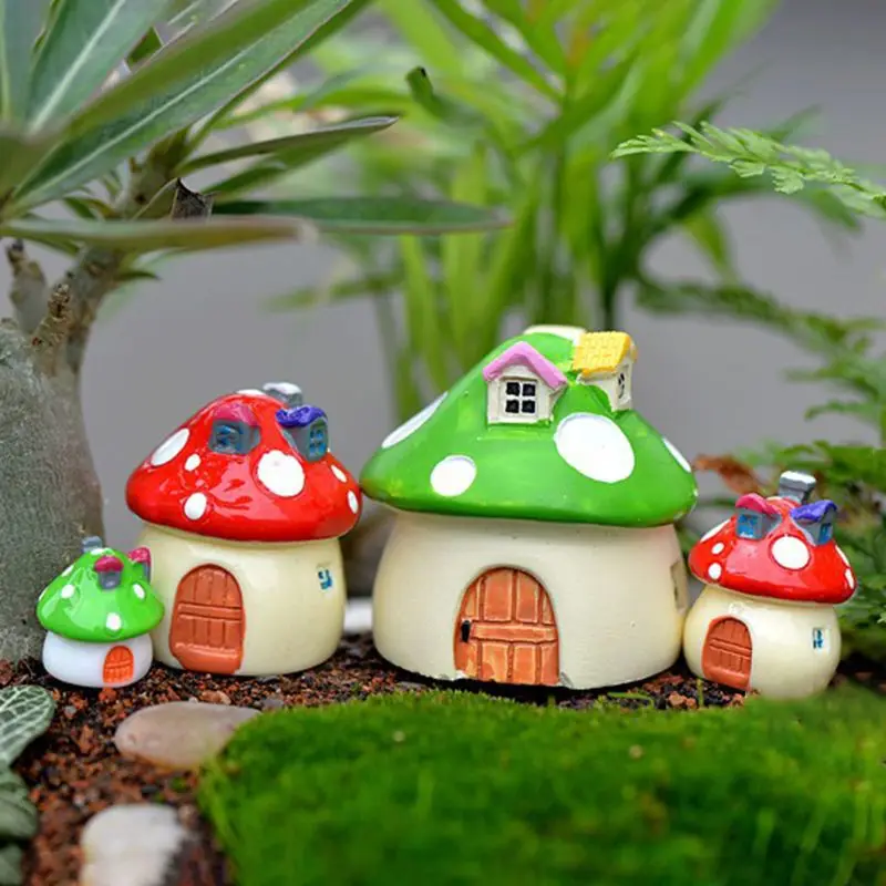 New 4Pcs/Set Mushroom Resin Small House Creative Crafts Miniature Gardening Landscape Pot Fairy DIY Ornament