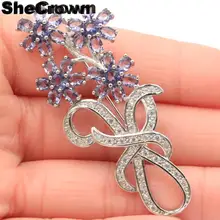 58x25 мм Красивые Длинные Цветы Форма Фиолетовый шпинель CZ вечерние женские серебряные броши