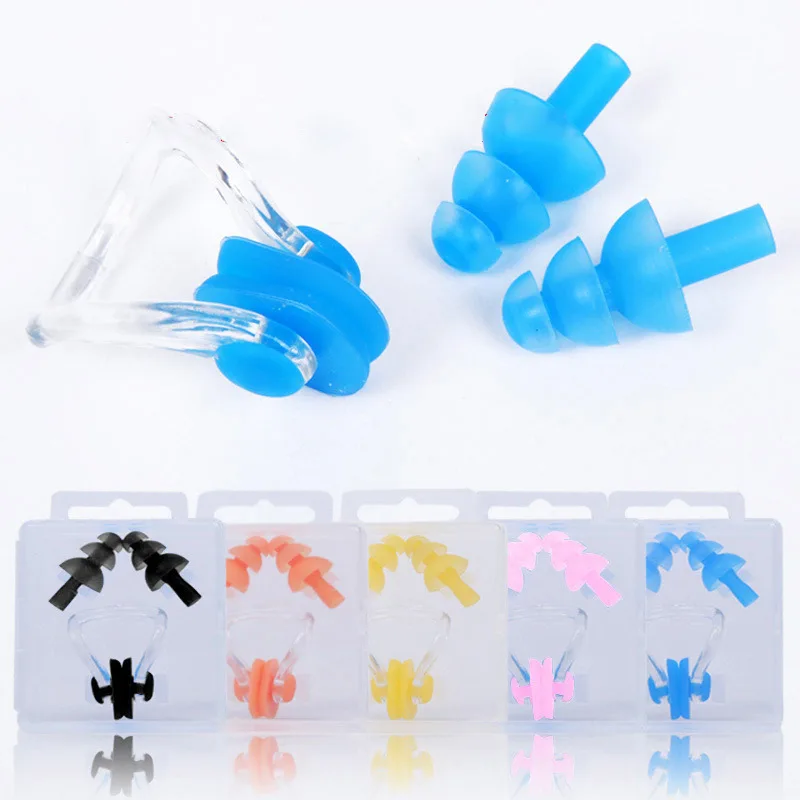 Silica Gel Nose Clip for Swimming Earplug Set with Rope Boxed Earplug Nasal Splint Adult Children Anti-Water Swimming Equipment