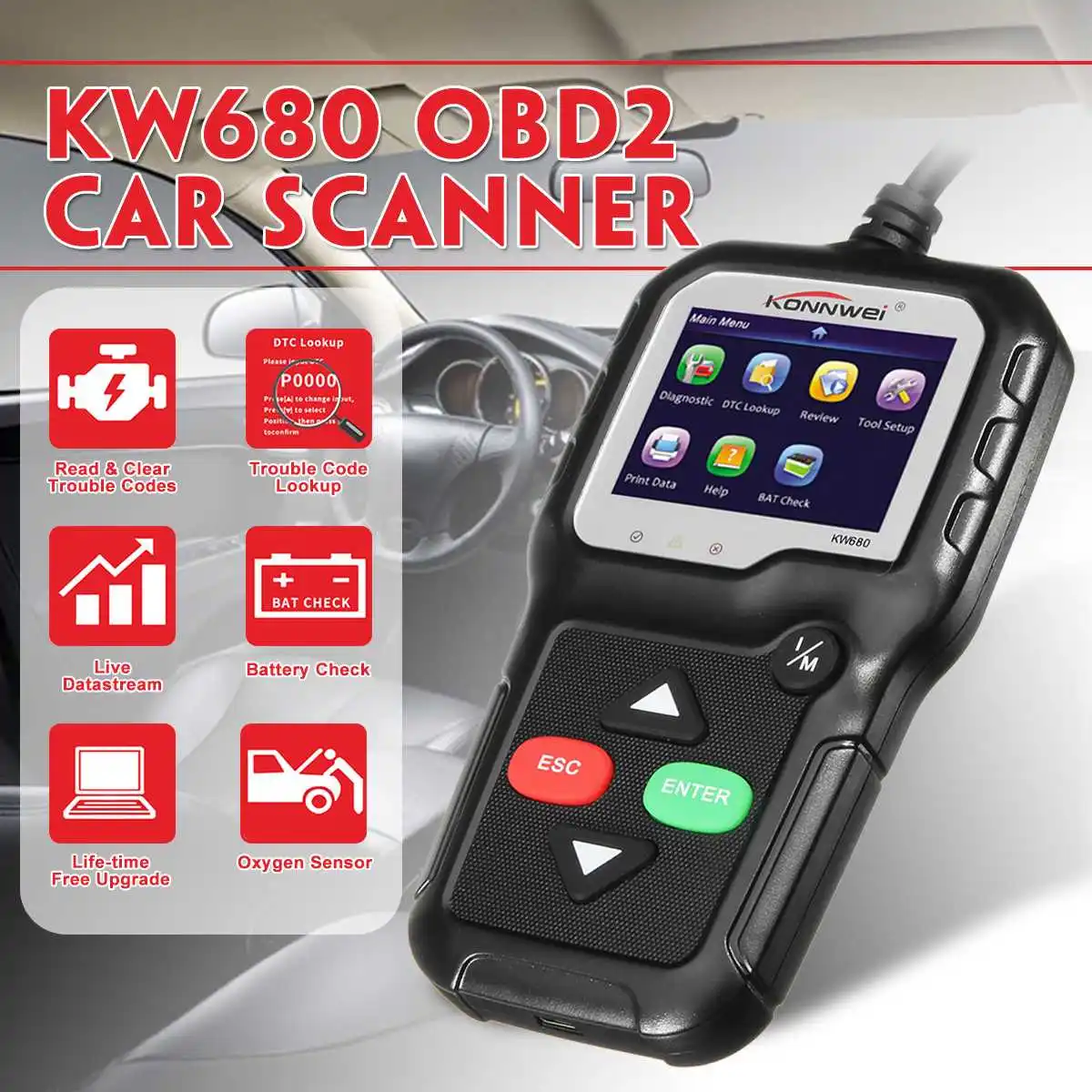 KW680 OBD2 автомобильный сканер Код неисправности двигателя автомобильные инструменты для диагностики считыватель кода для бортовой диагностики чтение OBD2 автомобильный сканер