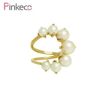

Pinkeco pure copper metal gold-plated inlaid pearl opening women's ring