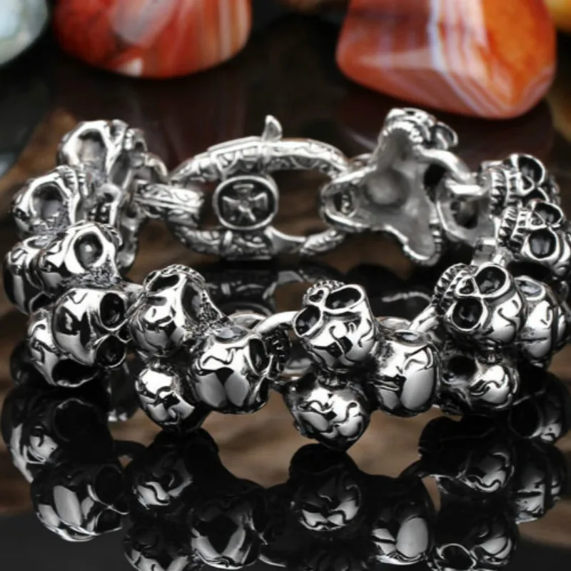 Браслет с черепами в стиле панк Domineering мужской ночной клуб хип хоп мужские браслеты хипстер индивидуальное, из титановой стали ювелирные изделия