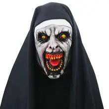 Halloween Nun Horror Mask Cosplay Scary Latex Masks with Headscarf Full Face Covered Halloween Party Props Adults Children