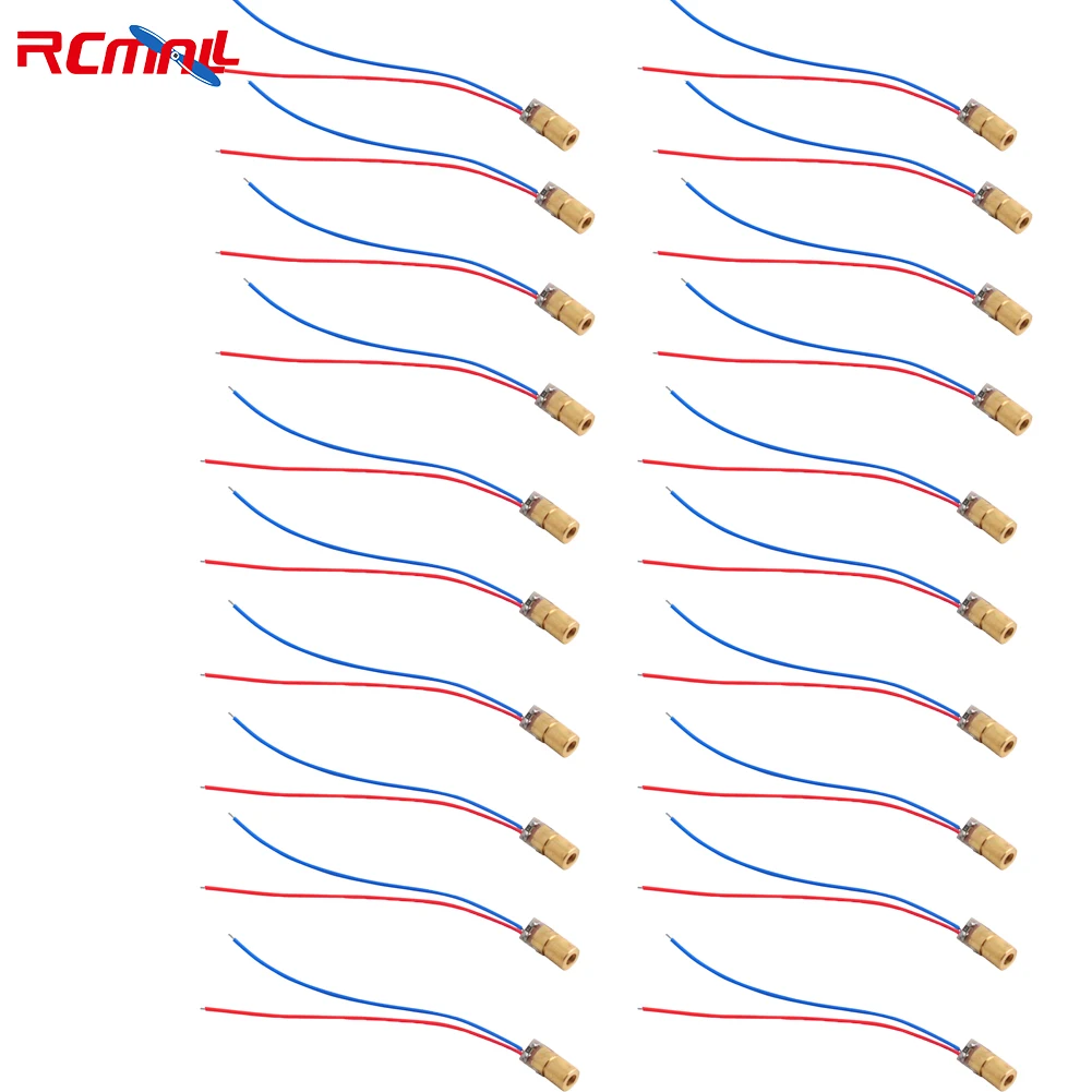 RCmall 20Pcs 5V 650nm 5mW Adjustable Laser Dot Diode Module Red Sight Copper Head Mini Long Cable 5pcs 650nm 5mw nonfocusable head red dot laser diode module for positioning locating