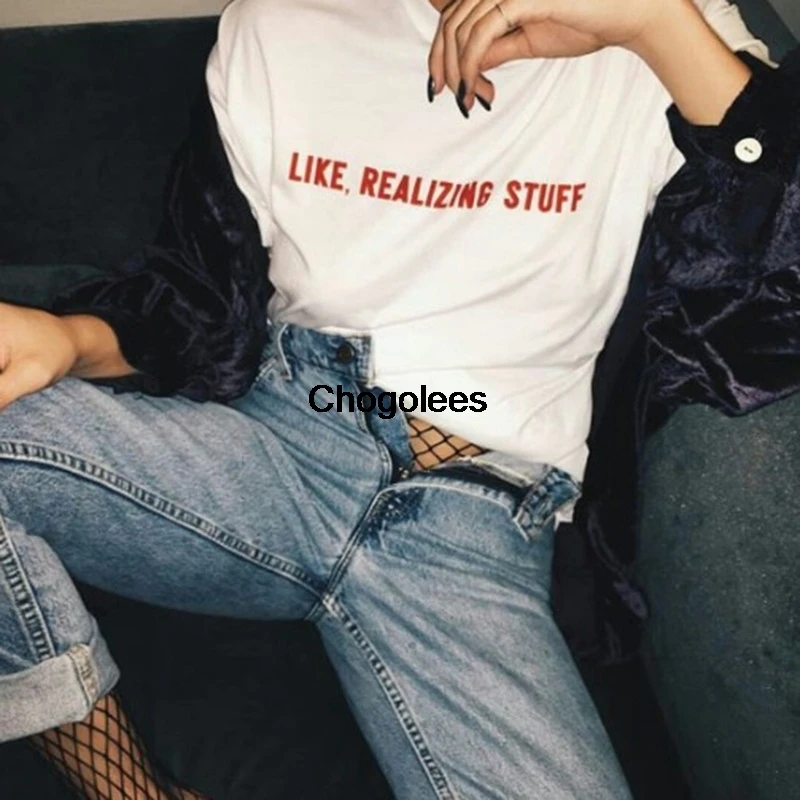 1pcs White Tees with Red Letter Printed Slogan Tshirt Women Like Realizing Stuff |