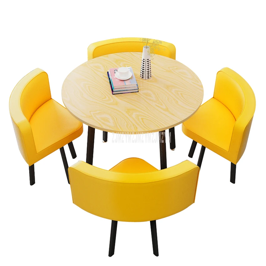 80 см/70 см Четырехместный журнальный столик со стулом, комбинированный стол для переговоров, набор для приема напитков, Круглый Чайный