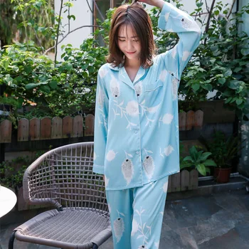 

Spring and Summer Viscose Fiber Pink Hipster Slim-Fit Printed Pajamas Women's Fashion Plus-sized Silk Leisure Tops Pajamas Set