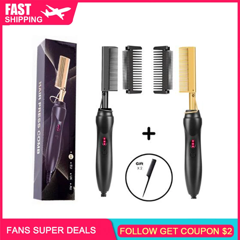 Hot Straightening Heat Pressing Comb Security Portable Curling Iron Heated Brush for Natural Black Hair Wigs Beards | Красота и