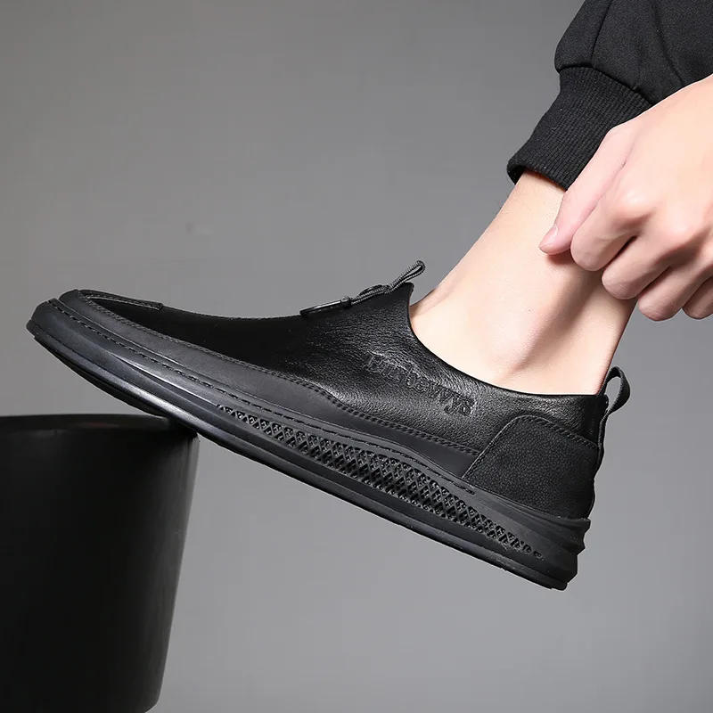 

New casual leather shoes men's head cowhide slip-on genuine leather men's shoes Leafu skate shoes tide sports shoes men's shoes