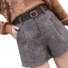 Женские шерстяные шорты, элегантные широкие шорты на осень и зиму, женские, модные повседневные шорты трапециевидной формы с высокой талией, свободный пояс 5636 50
