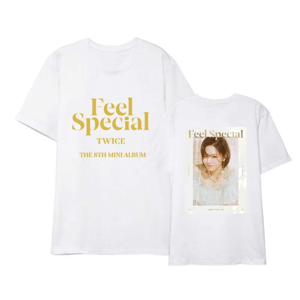 Kpop TWICE FEEL SPECIAL The 8th Mini Album Shirt Повседневная Свободная одежда в стиле хип-хоп футболка Топы с короткими рукавами футболка DX1219