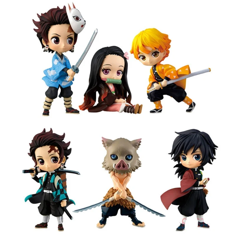

6 Pcs Demon Slayer Kimetsu No Yaiba Edition Kamado Tanjirou Nezuko Zenitsu Giyuu Inosuke Figure Model Stand Gift Collection