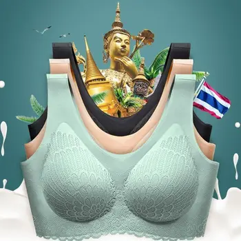 

Thailand Latex Sports Underwear Woman-Free Steel Ring Small Bust Gathering Seemless Vest Style Bra Lace Beauty Back Bra Thin