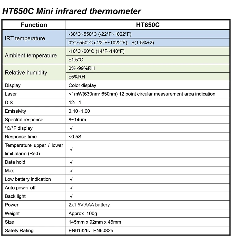Habotest HT650C температура влажности измерительный гигрометр цифровой термометр инфракрасный лазерный термометр метеостанция