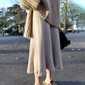 

Korean Style Autumn Winter Women Sweater Skirt High Waist Knitted Skirt A-line Female Solid Elegant Skirts