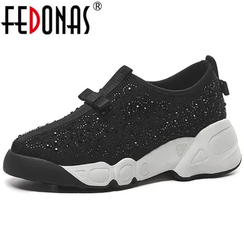 

FEDONAS 2020 Spring Summer Blingbling Crystal Women Flats Breathable Mesh Women Sneakers Sports Shoes Woman Casual Shoes Woman