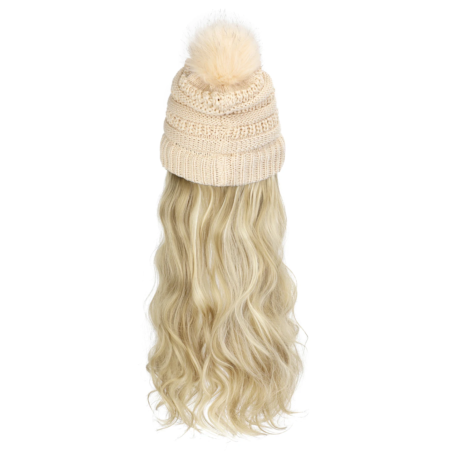 shangzi chapéu peruca sintética longo ondulado perucas branco mais veludo boina chapéu de malha moda preto outono inverno boné peruca de cabelo extensões