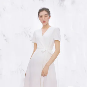 

Vintage Tea Length Wedding Dress 2019 White Satin Simple Ivory Bride Dresses Wedding Gown Cheap Custom kakahu ahiahi
