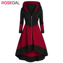 ROSEGAL, Женское пальто размера плюс, асимметричное, контрастное, с капюшоном, на молнии, длинное, Женское пальто, винтажный Блейзер, элегантная верхняя одежда