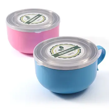 

Stainless Steel Instant Noodle Bowl with Lid Large Student Adult Bowl Dormitory Soup Bowl Cute Creative Instant Noodle Tableware