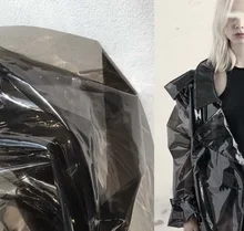  Black transparent liquid film environmental protection plastic perspective clothing designer fabric 
