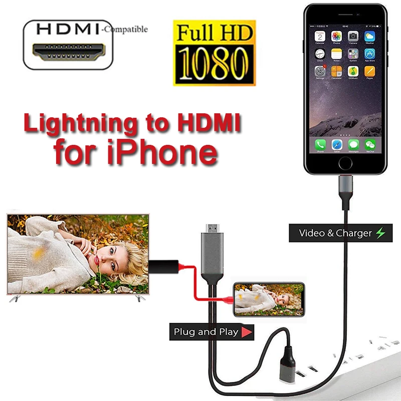Кабель-адаптер Lightning/HDMI 2 м 1080P | Электроника