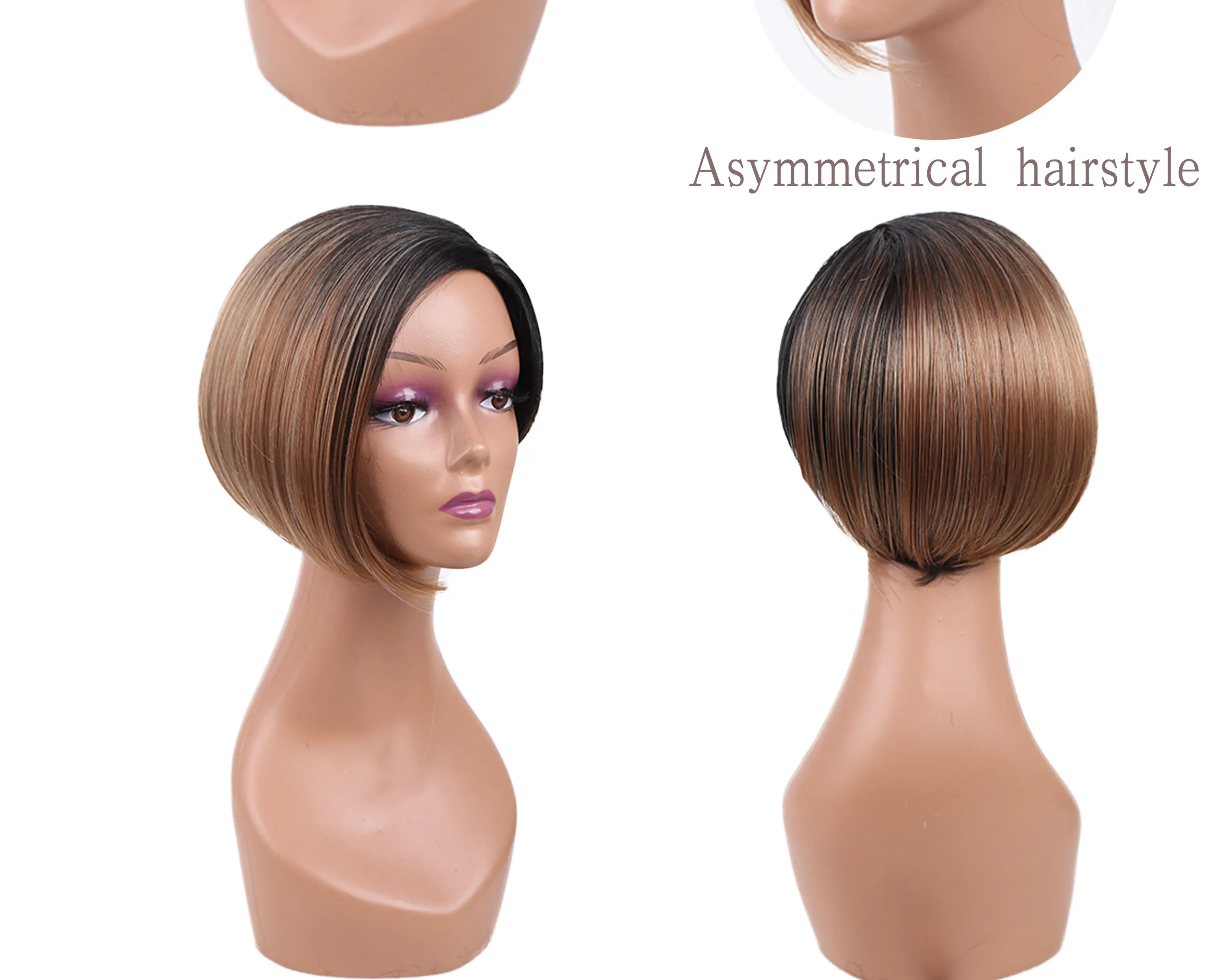 long Bob Wigs Straight hairstyle Brown Purple Ombre red Hair wig For Women Middle Part Fake Hair less shine Wig Cosplay