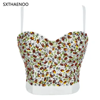 

SXTHAENOO Sexy Rhinestone Crop Top Push Up Corset Women's Elegant Wedding Tank Top Festival Party nightclub camisole