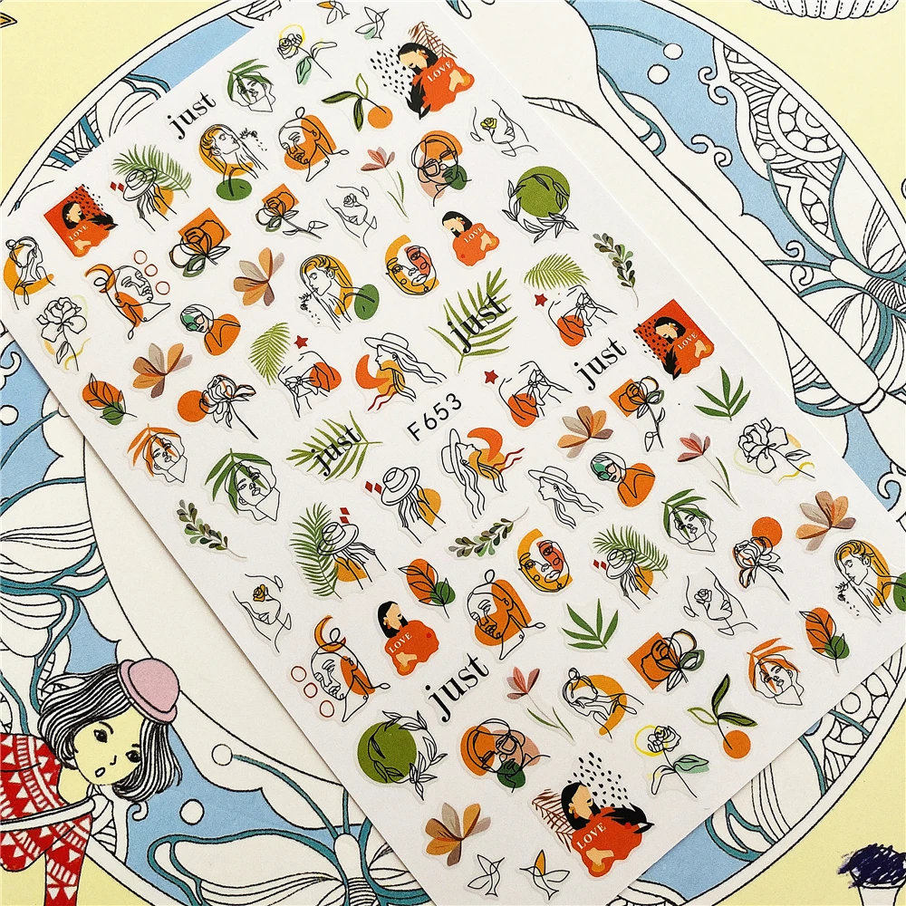 

F-613 F-640 F-652 F-653 абстрактные Женская обувь 3D задняя клей для нейл-арта, наклейки на ногти, Слайдеры для ногтей орнамент украшения