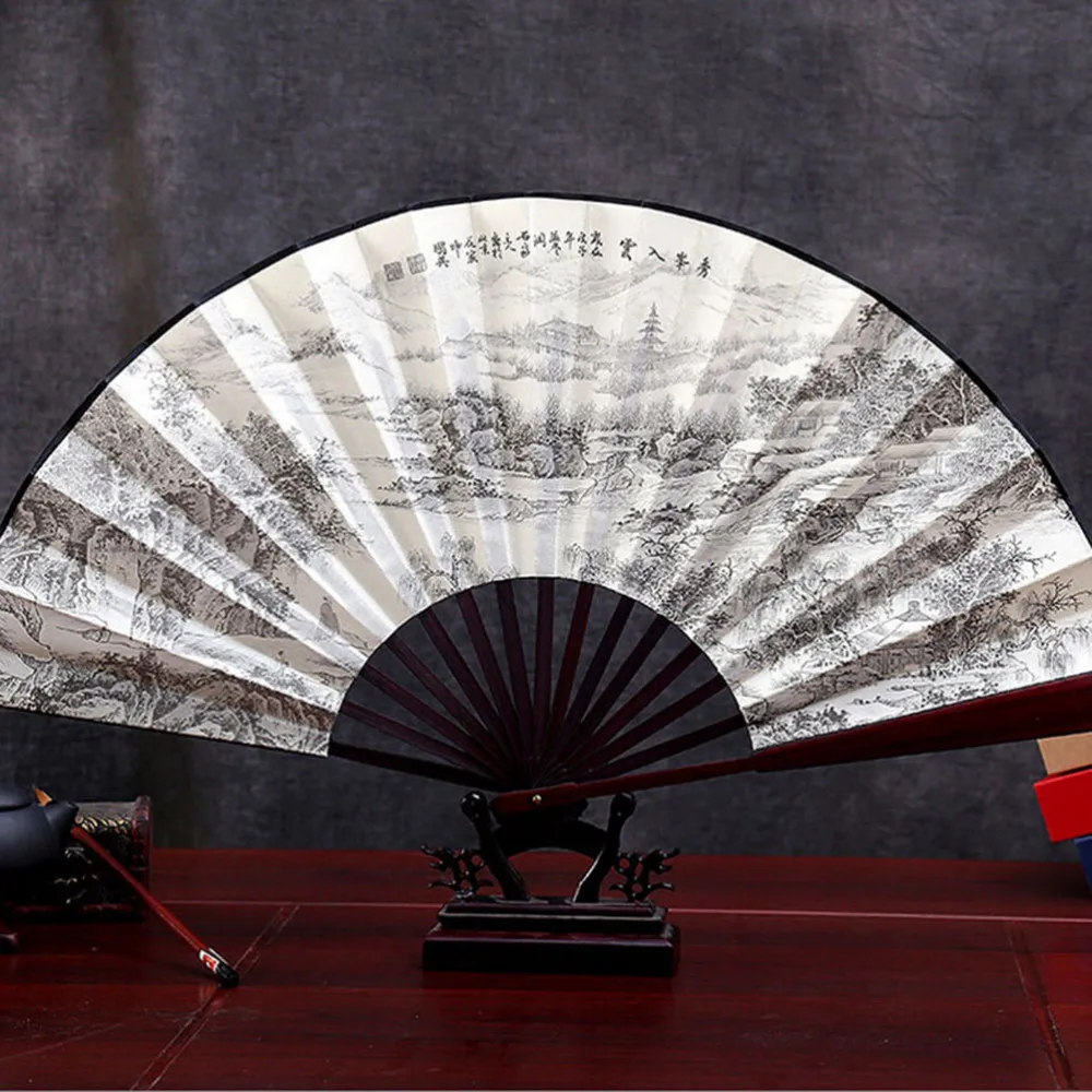 1 шт. китайский стиль узор с цветком лотоса Шелковый Бамбук складной ручной вентилятор для мужчин винтаж Карманный складной веер Вечерние