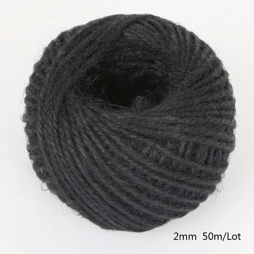 Black 50 м/рулон натуральная Мешковина Hessian джутовый шнур-шпагат конопляная веревка 2 мм Подарочная коробка шнур Свадебные новогодние украшения - Цвет: Black