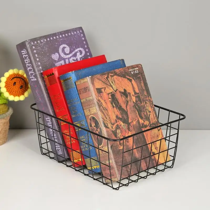 

Iron Art Grids Storage Basket Household Desktop Metal Organizer Holder Desktop Bookends Storage Racks Home Rangement Container