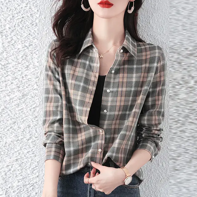 Women's Clothing Fashion Plaid Shirt 2023 Spring Autumn Streetwear Long