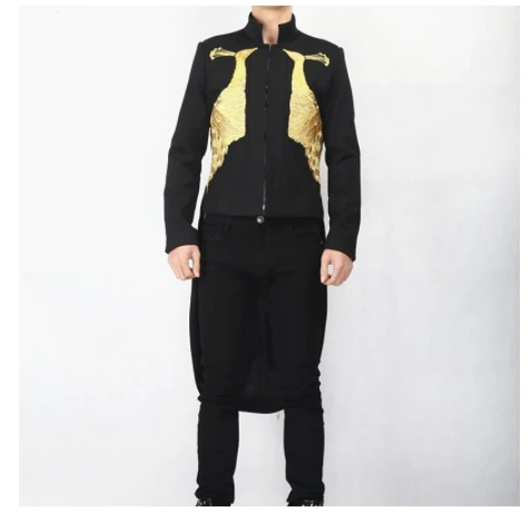 

Мужской костюм мага для сцены, мужской фрак, длинная куртка, черный ласточкин хвост, ветровка, певец, звезда, выпускной, модный костюм