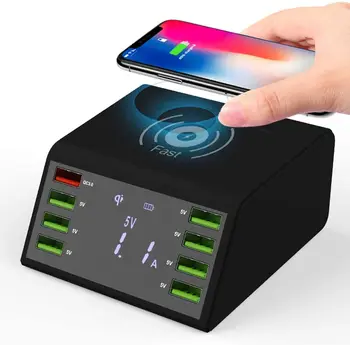 

Wireless Charger Charging Station 8 Ports Quick Charge QC 3.0 Smart Power Adapter LCD Display for iPhone iPad Phone Tablet