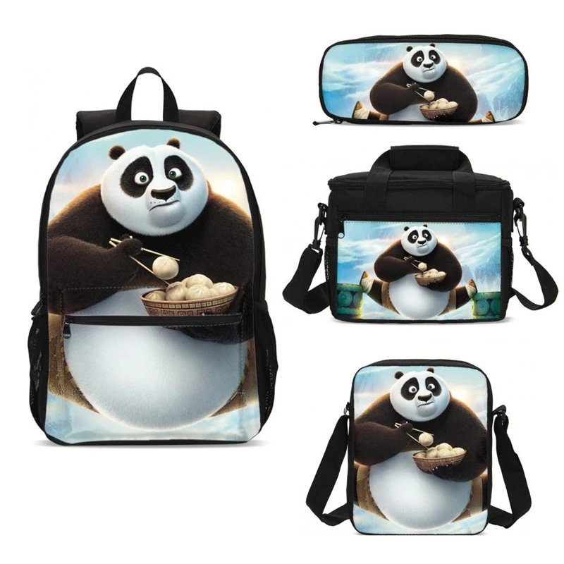 #*Cheap 4Pcs Set Portfolio School Bag For Boys Girls Cute Cartoon Kung Fu Panda 3D Printed Backpack Ice Bag Kids Bookbag Mochila Escolar