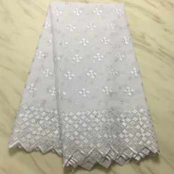

Pure White Cotton enbroidery French Dry Voile Lace Fabric Top Selling African tulle Lace Fabric With Stones For Nigerian Wedding