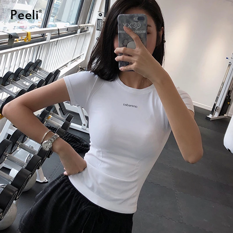 Peeli Short Sleeve Running Shirts Gym Breathable Yoga Tops T Shirts Sports Jersey Women Tank Top Fitness Female Sportswear sports t shirt yoga top yoga shirt sports shirt sports tank