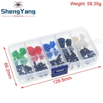 TZT 촉각 푸시 단추 스위치, 마이크로 스위치 단추, 아두이노 스위치용 택트 캡 (5 가지 색상), 순간 12x12x7.3mm, 25PCs