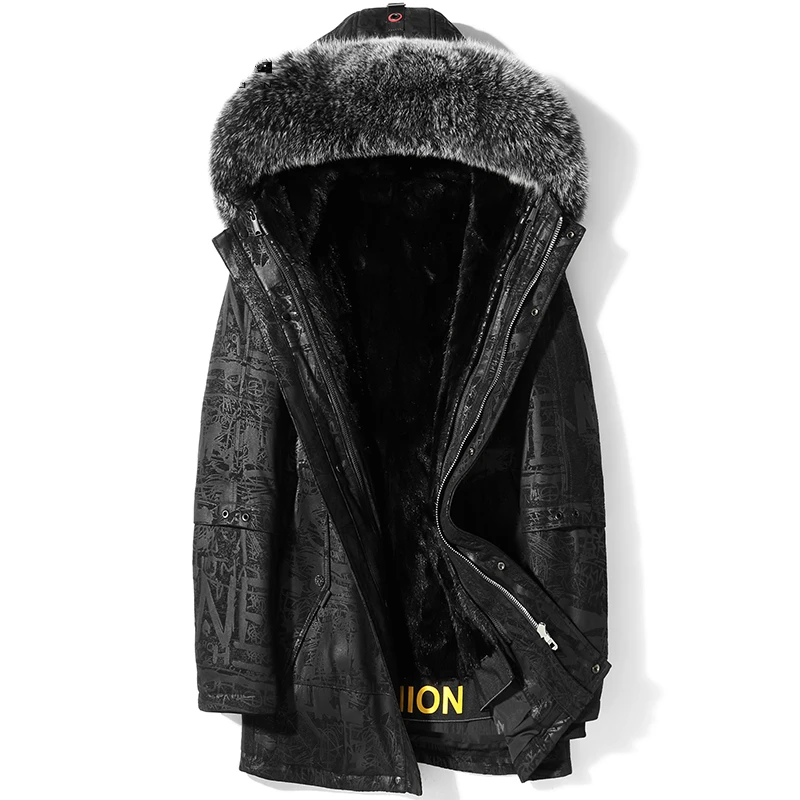 

Black Camouflage New Winter Mens Mid-Length Mink Liner Genuine Leather Clothes Men Fashion Fur Integrated Sheepskin Jacket Coats