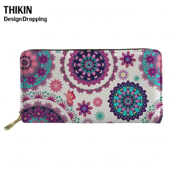 

THIKIN Art Datura Flowers Printing Leather Wallet Vintage Women Wallets Coin Purse Ladies Travel Phone Bag Credit Card Holders