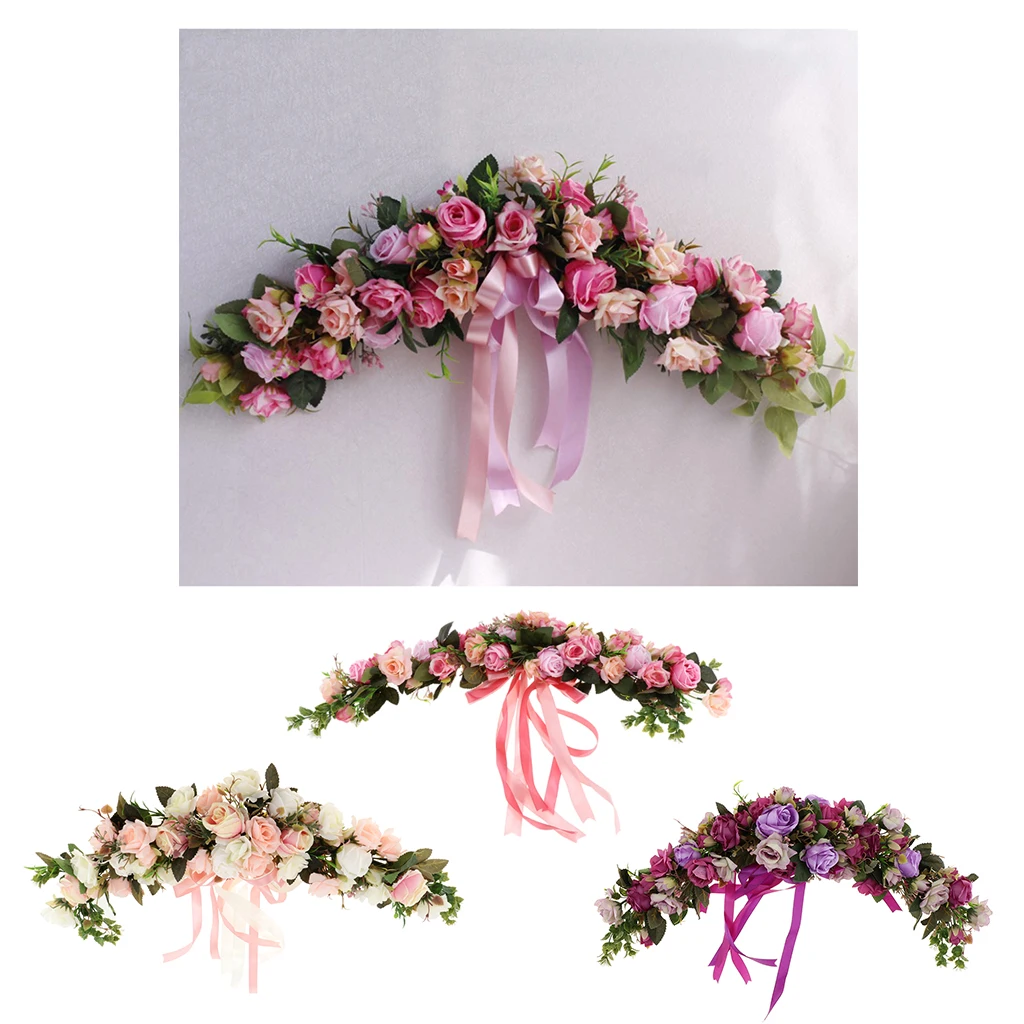Simulation Rose Wall Door Wreath Flower Garland Indoor Outdoor Wedding Decor Silk Flower Door Trim Garland Flower Arrangement