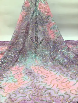 

High Quality Sequins Embroidered African Lace fabric French Tulle Lace Fabric 2020 Nigeria Net Tulle Lace fabric for Party Dress